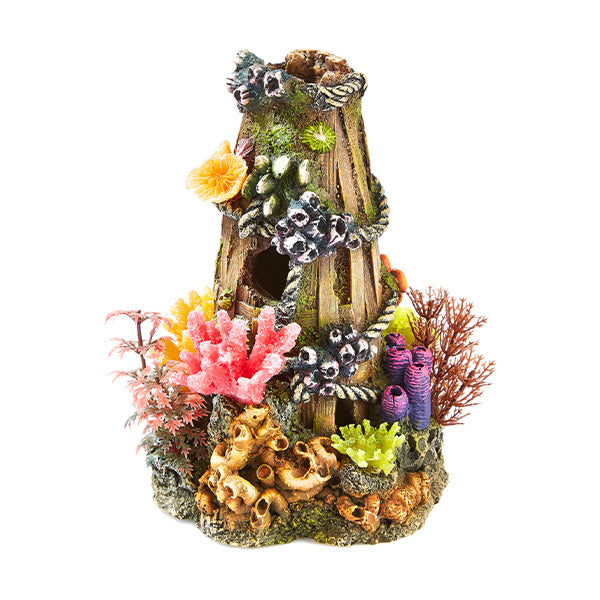 decoração aquário "wooden basket plant/coral" 14x12,8x19,5cm