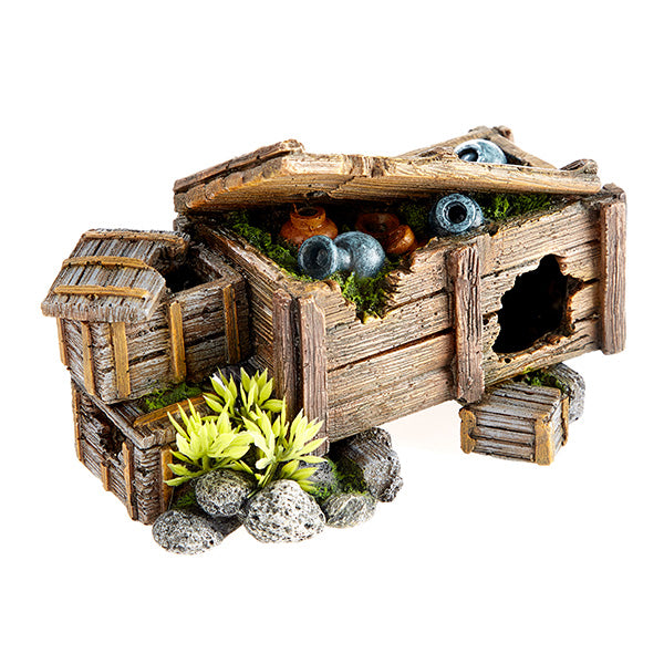 decoração aquário "wooden crate plants" - 16,7x9,7x10,5 cm