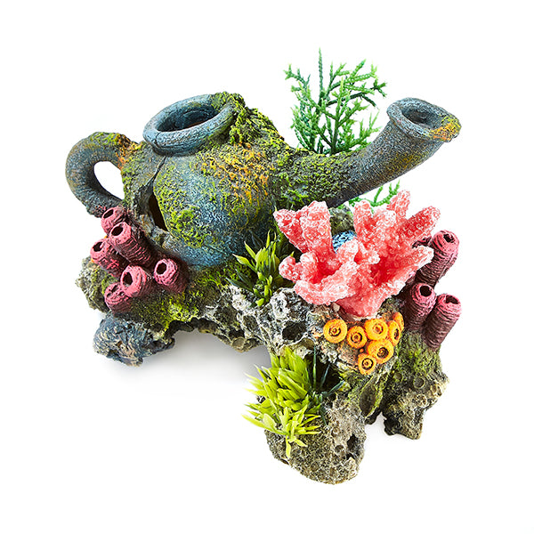 decoração aquário "jar on rocks plants" - 14,5x11x10,8 cm
