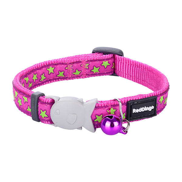 coleira gato red dingo - design #variant:Stars Lime on Hot Pink