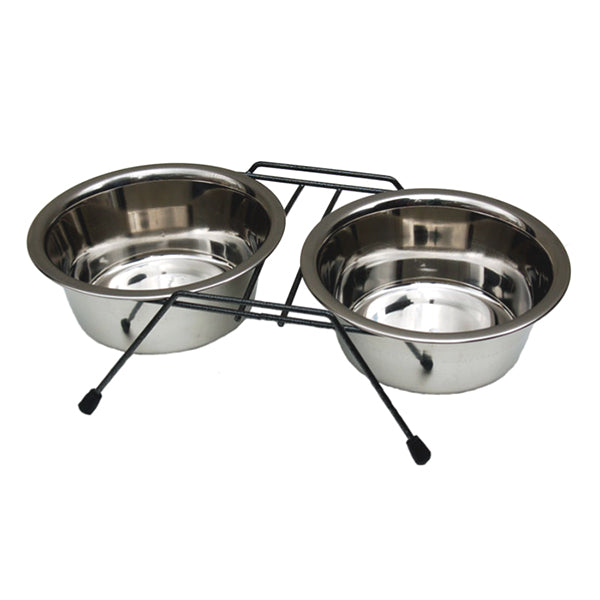 suporte c/ comedouros aço inox #variant:2 x 0,22 Lt