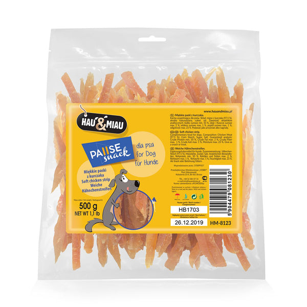 snack natural "soft chicken strips" - galinha - 500g