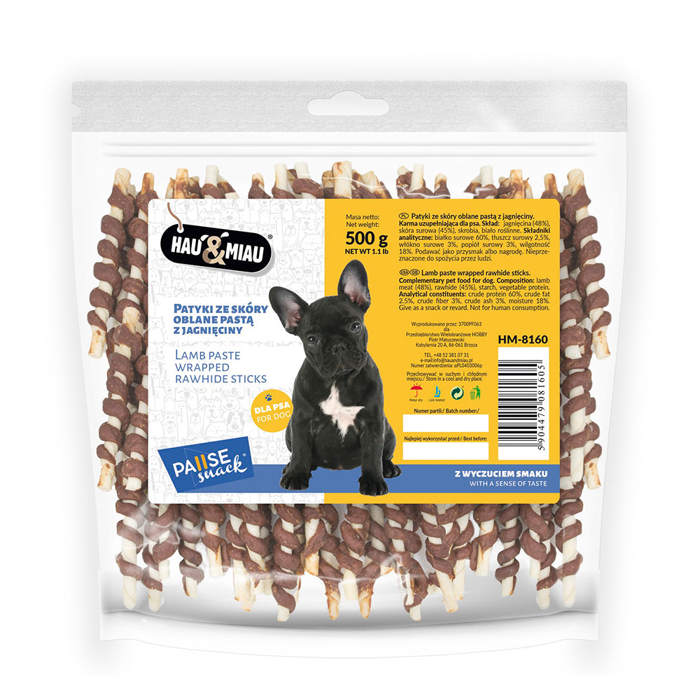 snack natural "lamb paste wrapped rawhide sticks" - borrego - 500g