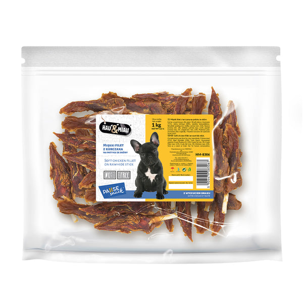 snack natural "soft chicken fillet on rawhide stick" - galinha - 1kg
