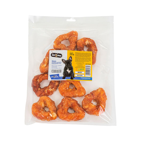 snack natural "chicken wrapped hearts" 7-8cm - galinha - 500g