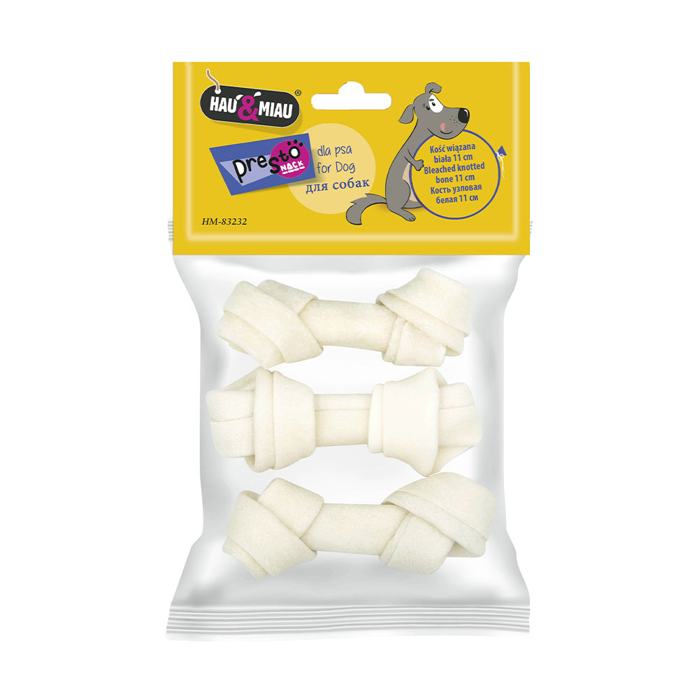 ossos pele vaca brancos c/ nós - 11cm (90g) - 3 unidades