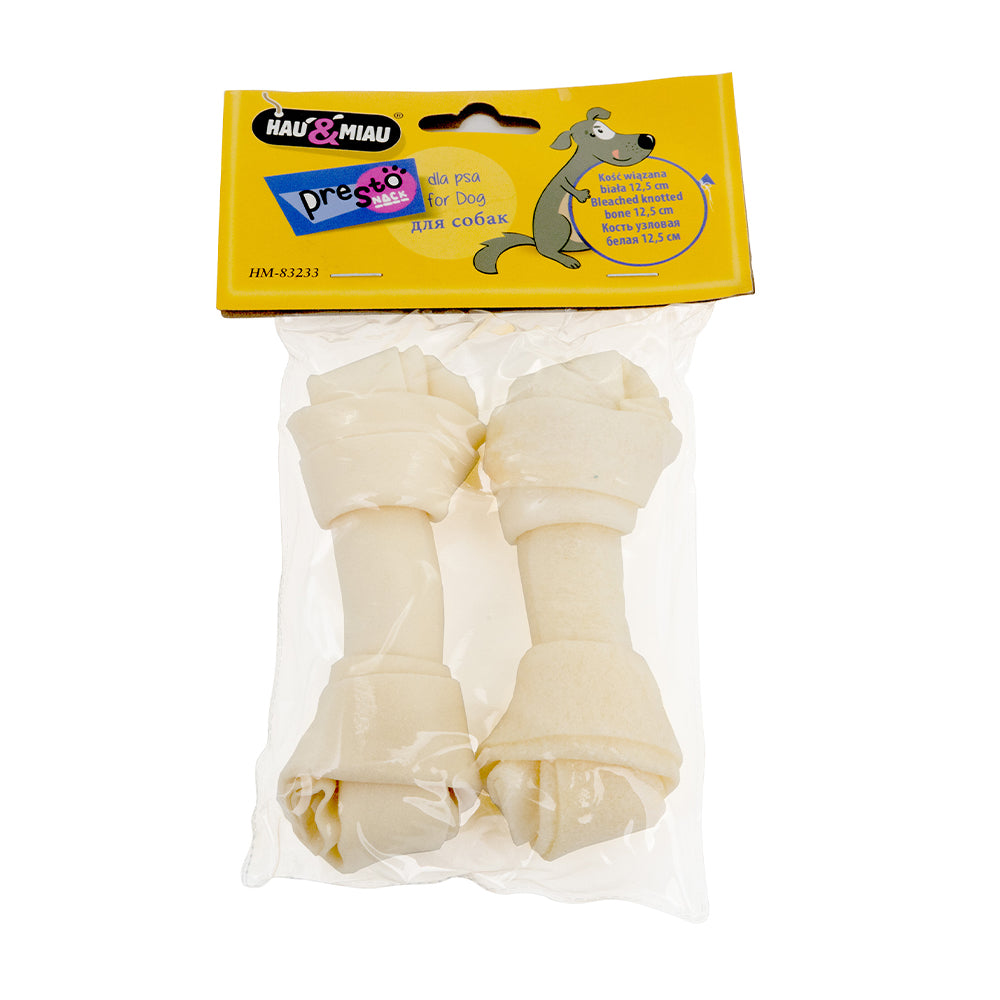 ossos pele vaca brancos c/ nós - 12,5cm (80g) - 2 unidades