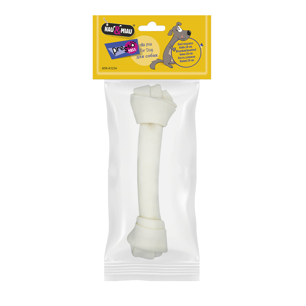 ossos pele vaca brancos c/ nós - 20cm (85g) - 1 unidade