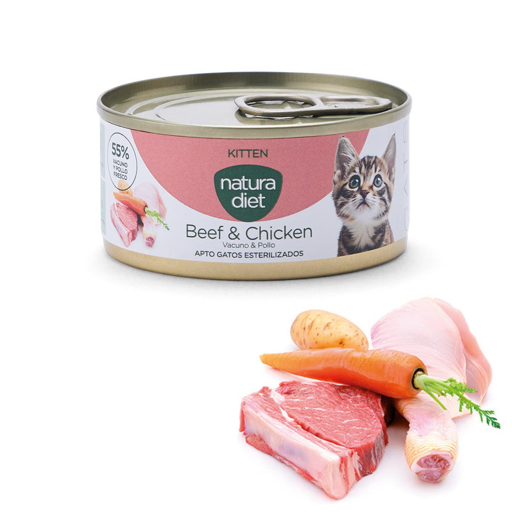 natura diet cat paté kitten beef & chicken 85g - cx 24 un