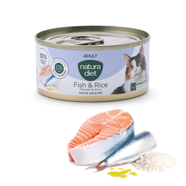 natura diet cat paté adult fish & rice 85g - cx 24 un