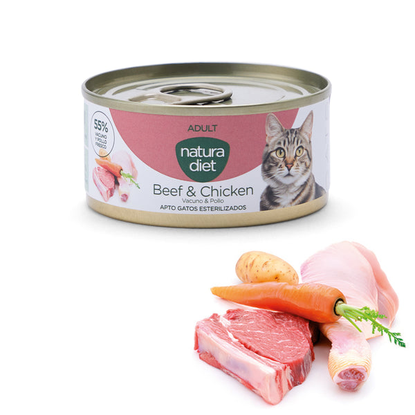 natura diet cat paté adult beef & chicken 85g - cx 24 un