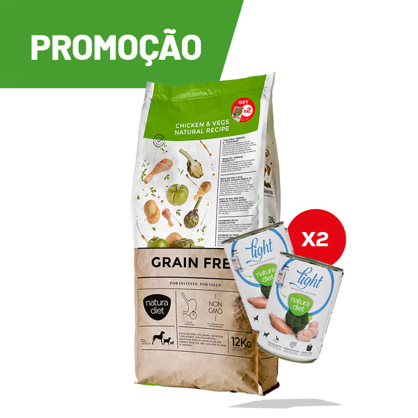 promo - natura diet grain free chicken&vegs 12kg + 2un latas 400g
