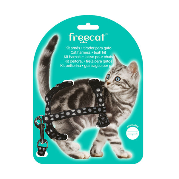 peitoral+trela p/ gato - 10mm x 22/32cm #variant:Preto