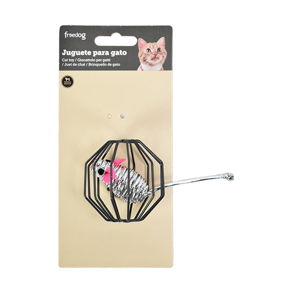 brinquedo gato - jaula metálica c/ rato - 6cm