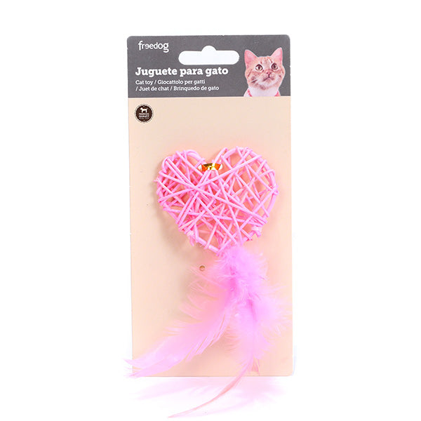 brinquedo gato - coração rosa c/ plumas - 13x6,5cm