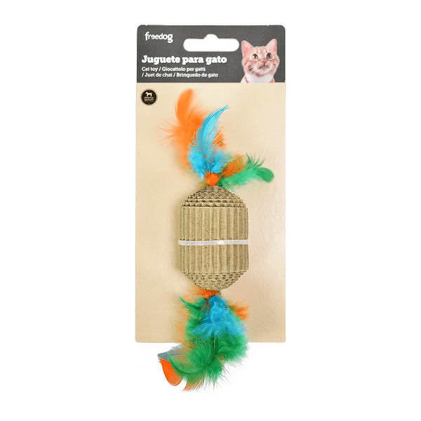 brinquedo gato - kraft hexágono c/ plumas - 15x4cm