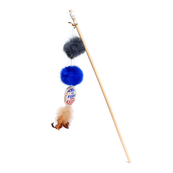 brinquedo gato - stick 2 bolas c/ plumas - 45cm