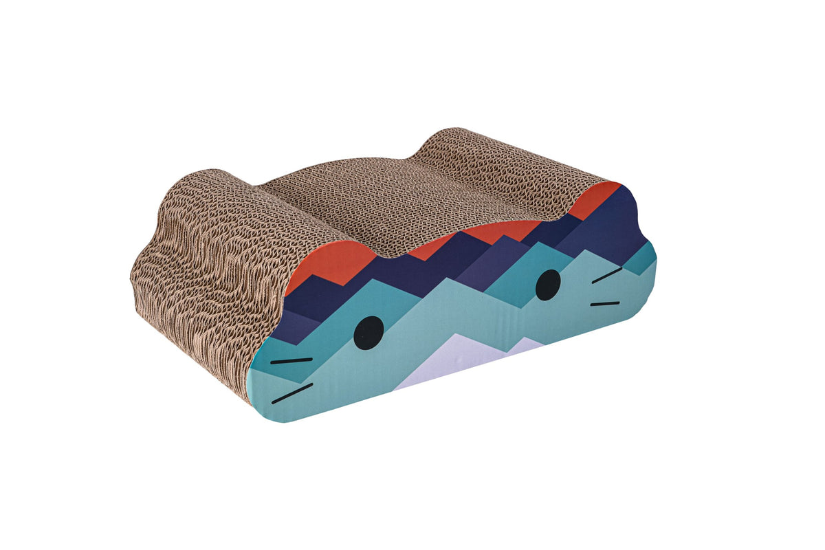 arranhador cartão cat-nip - cartoncraze face azul - 45x24x15 cm