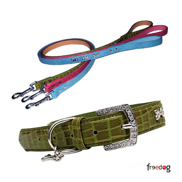 croco glamour - coleira+trela - 1.9x45cm - azul