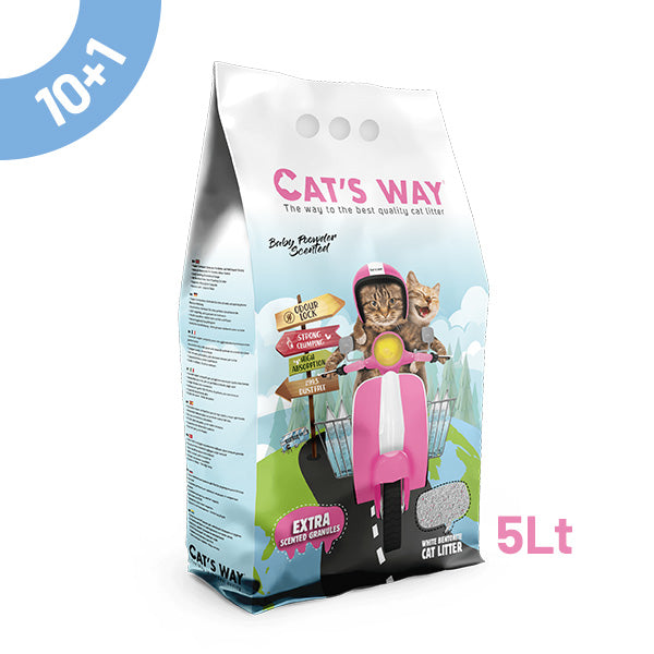 pack litter aglomerante cat's way - baby powder 5lt - 10+1 oferta