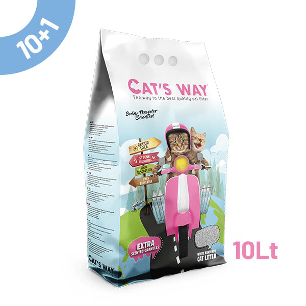pack litter aglomerante cat's way - baby powder 10lt - 10+1 oferta