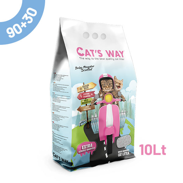 pack litter aglomerante cat's way - baby powder 10lt - 90+30 oferta