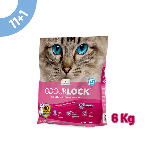 pack areia odourlock "baby powder" 6kg - 11+1 oferta