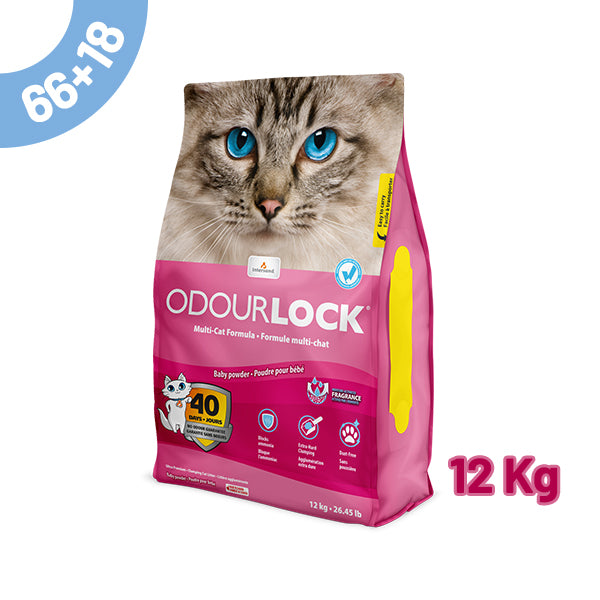 pack areia odourlock "baby powder" 12kg - 66+18 oferta